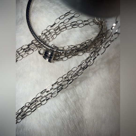 Made in Italy LIRM 925 Double Strands Long Silver Circle Pendant Necklace - Picture 4 of 12